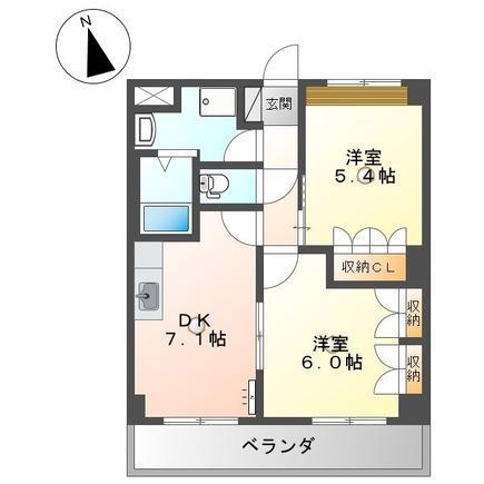 コーポエスポワール西割(2DK/2階)の間取り写真