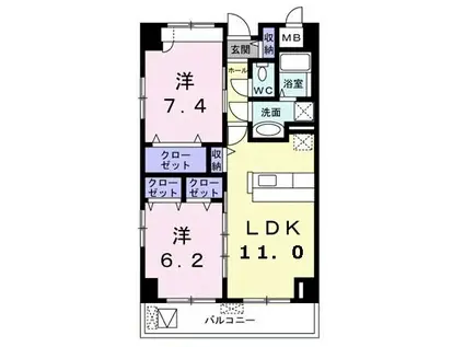 プレシオール小幡(2LDK/9階)の間取り写真