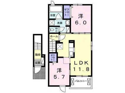 ソレイユ(2LDK/2階)の間取り写真