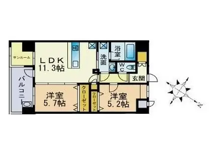 バルセロナ薬院(2SLDK/12階)の間取り写真