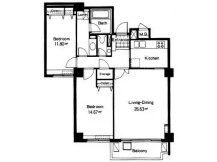 広尾ガーデンヒルズM棟(2LDK/5階)の間取り写真