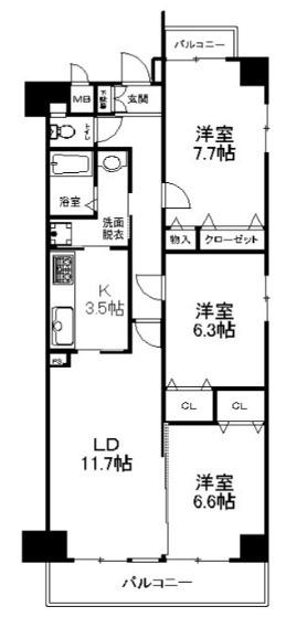 オキ-5(3LDK/6階)の間取り写真