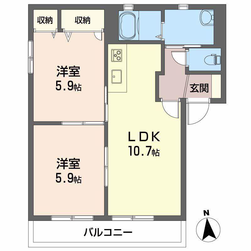 バリュージュ古川南B棟(2LDK/1階)の間取り写真