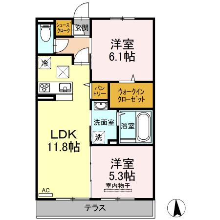 メゾンドソレイユ(2LDK/1階)の間取り写真