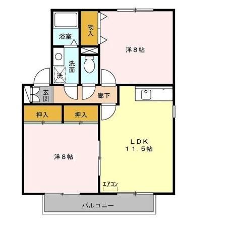 コートヴィレッジB(2LDK/2階)の間取り写真
