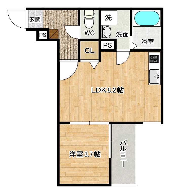 DORO片野(1LDK/3階)の間取り写真