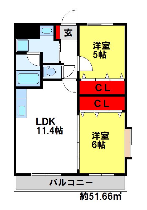 ヴィラクオーレII(2LDK/1階)の間取り写真