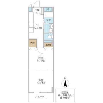 インレット研究学園駅前(2DK/4階)の間取り写真