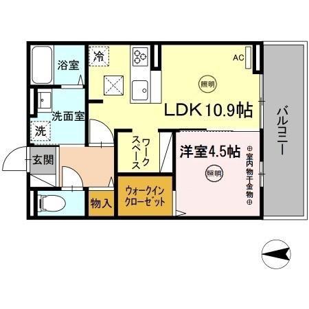 ベルフィオーレ姪浜(1LDK/1階)の間取り写真