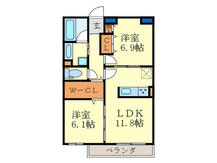 リーゾ北山(2LDK/2階)の間取り写真