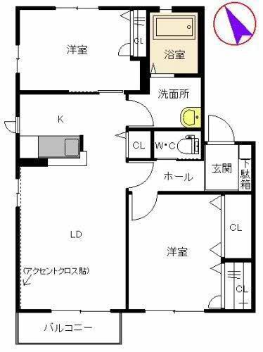 パディー沖代(2LDK/2階)の間取り写真