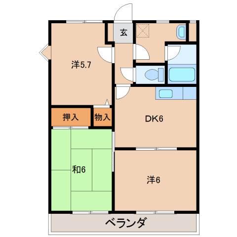 グリーンフルにしおかI(3DK/2階)の間取り写真