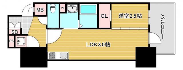 エスリードレジデンス本町パークフロント(1LDK/7階)の間取り写真