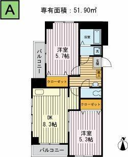 グリーンパーク住吉(2DK/6階)の間取り写真