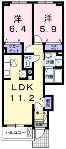 ロータス南島田E(2LDK/1階)の間取り写真