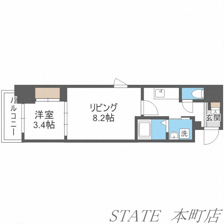 CAVANA本町(1LDK/6階)の間取り写真