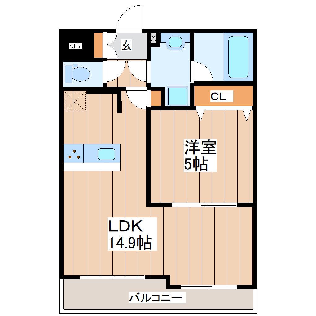 LUANA AIR RESIDENCE五橋(1LDK/1階)の間取り写真