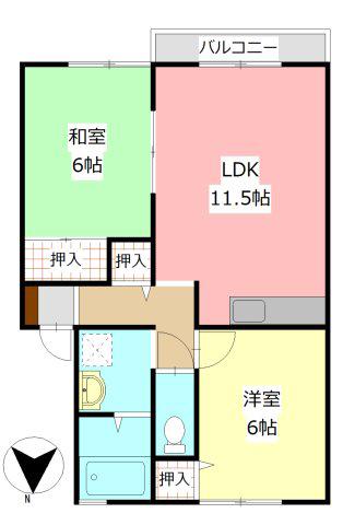 るーしぇ(2LDK/2階)の間取り写真