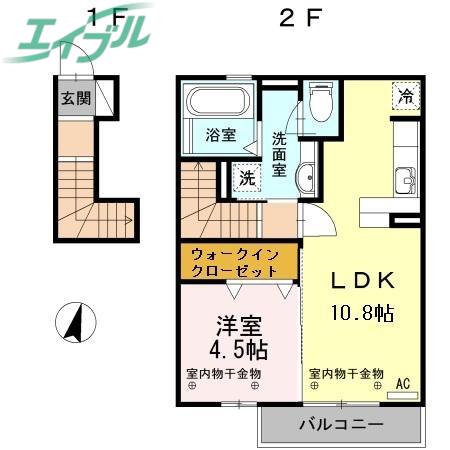 インコントロ B棟(1LDK/2階)の間取り写真