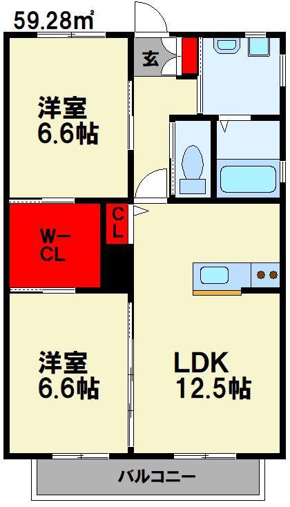 ヴァンベール綱分A(2LDK/1階)の間取り写真
