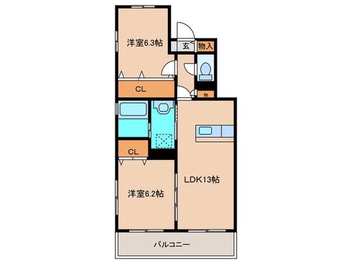 コンフォールII(2LDK/1階)の間取り写真