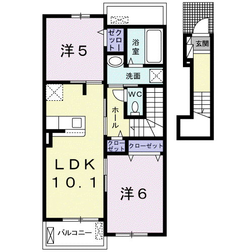 プラシード緑町IIIA(2LDK/2階)の間取り写真