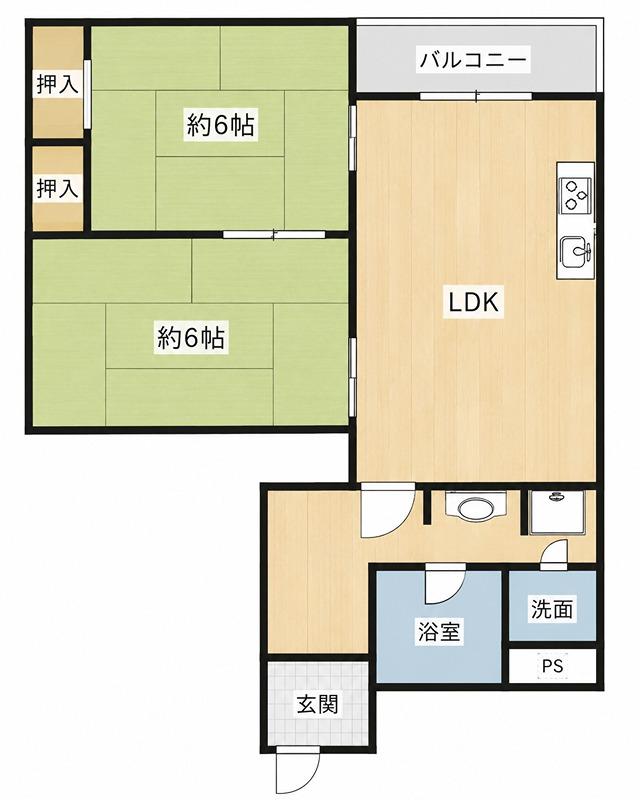 家具町ハイツ(2LDK/6階)の間取り写真