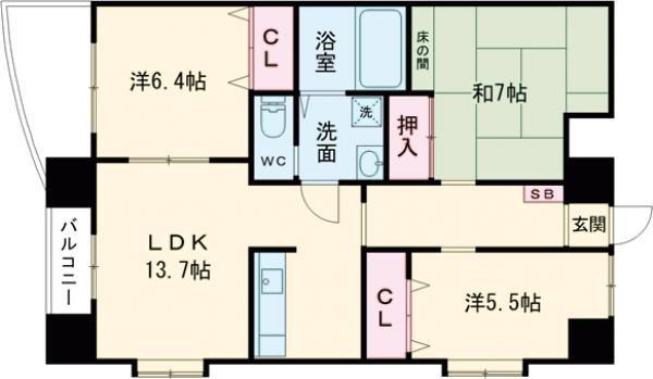 七福神ビル(3LDK/2階)の間取り写真