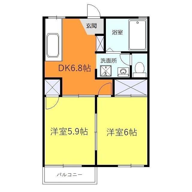 レジデンス・ハラII(2DK/2階)の間取り写真