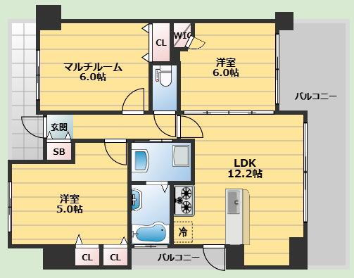 エステムコート東豊中ロサリオ(2SLDK/4階)の間取り写真