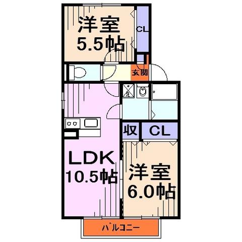 サウスアベニュー(2LDK/2階)の間取り写真