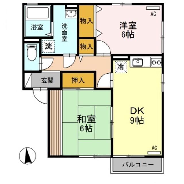 フォンテーヌヤマト(2DK/2階)の間取り写真