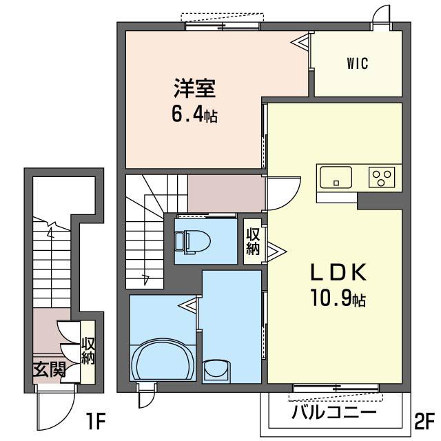 ハピーグレイス(1LDK/2階)の間取り写真