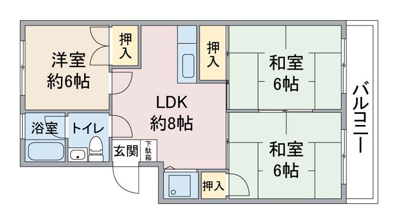 第1オーシャンビル(3DK/2階)の間取り写真