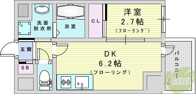 セレニテ新大阪グランデ ミリュー(1DK/11階)の間取り写真