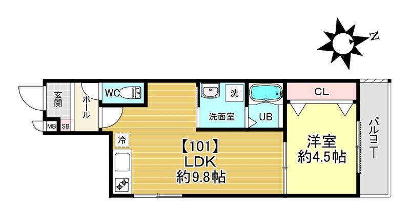 深草小久保町 アパート(1LDK/1階)の間取り写真