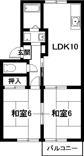 プレセジュールB棟(2DK/2階)の間取り写真