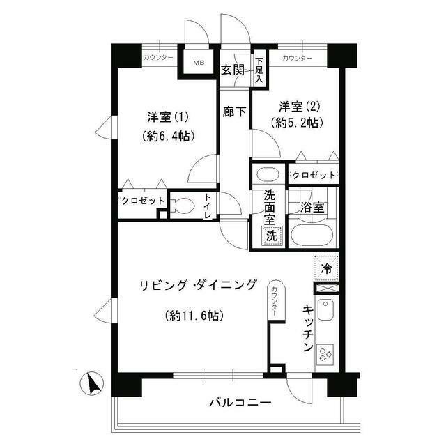 ソルヴェールレジデンス(2LDK/2階)の間取り写真