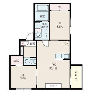 HARE COURT ARAKOGAWA PARK(2LDK/2階)の間取り写真