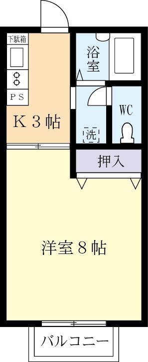 シャテーニュ柴原B(1K/2階)の間取り写真