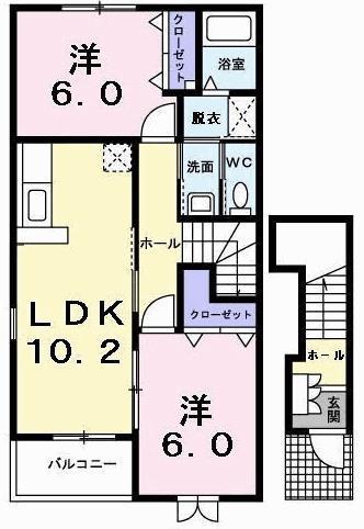 アパルトマンスタシオンA(2LDK/2階)の間取り写真