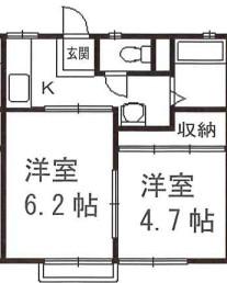 西大沼パナハイツB(2K/2階)の間取り写真