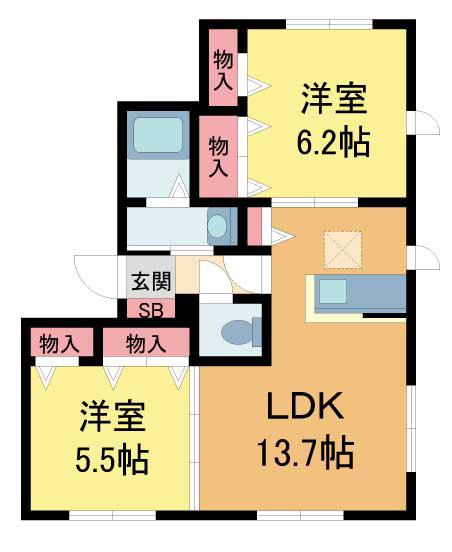 モンテヴィラ芦屋春日町 A棟(2LDK/2階)の間取り写真