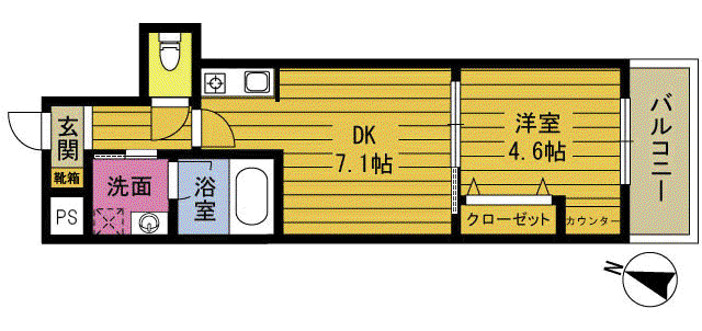 レスコ西野口(1DK/1階)の間取り写真