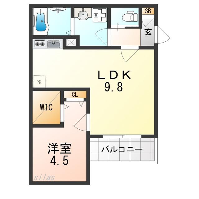 ジーメゾン泉佐野ルシエール(1LDK/2階)の間取り写真