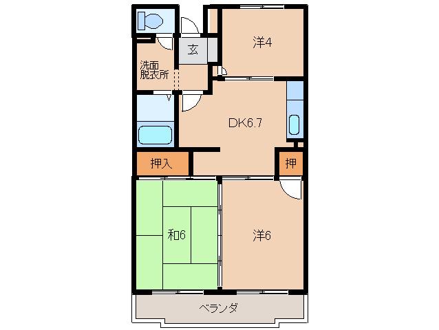 ヴィブレ大堀(3DK/2階)の間取り写真