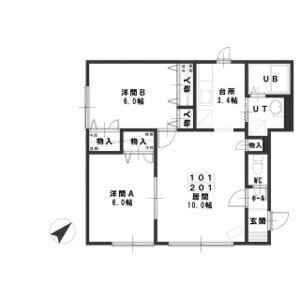 ルミエール西町北(2LDK/2階)の間取り写真