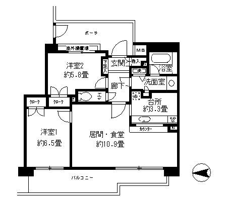 パーク・ハイム神戸熊内町(2LDK/1階)の間取り写真