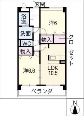 スーペリア松田II(2LDK/1階)の間取り写真