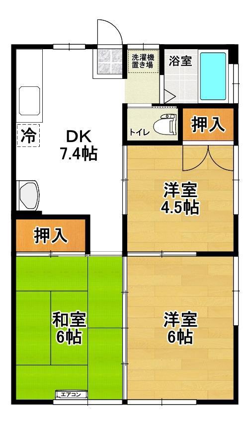 山口ハイツB(3DK/1階)の間取り写真